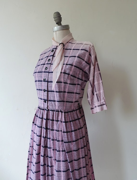 Vintage 40s Cotton Dress with Scarf Loop Collar/ … - image 3