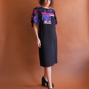 Vintage 80s Rayon Flutter Sleeve Shift Dress/ Size Small image 2