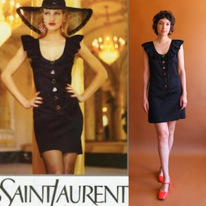 Vintage S/S 1992 Yves Saint Laurent Ruffle Heart Dress/ 1990s Documented Designer Dress/ Size Medium 40