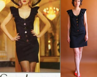 Vintage S/S 1992 Yves Saint Laurent Ruffle Heart Dress/ 1990s Documented Designer Dress/ Size Medium 40