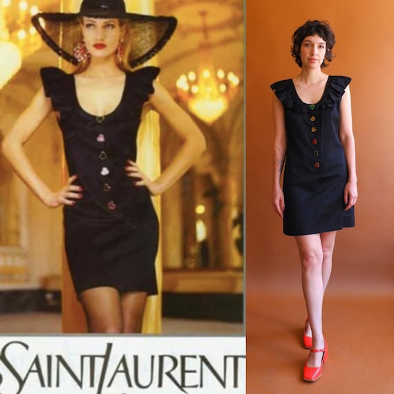 Vintage S/S 1992 Yves Saint Laurent Ruffle Heart Dress/ 1990s
