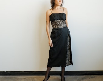 Vintage 1950s Lilli Diamond Black Taffeta Lace Overlay Cocktail