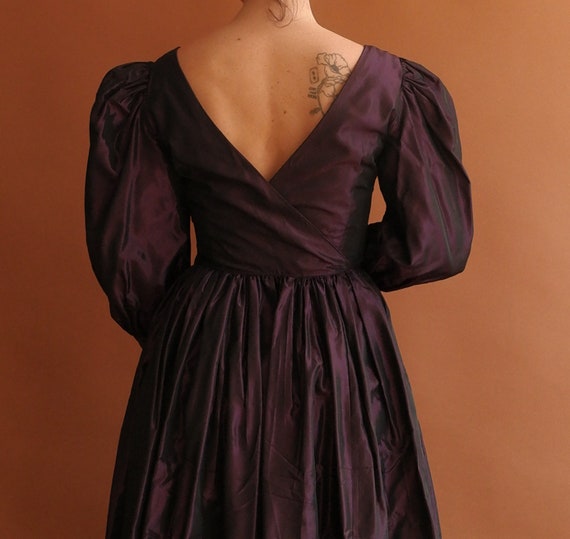 Vintage 80s Laura Ashley Eggplant Taffeta Puff Sl… - image 4