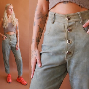 Vintage Suede Lederhosen Pants/ High Waisted Leather Bavarian Trousers/Hammerschmid/ Size Small 27 image 1