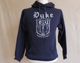 Vintage 70s Duke University Hoodie/ 1970s Hooded Sweatshirt/ North Carolina/ Navy Blue Pullover/ Size Medium