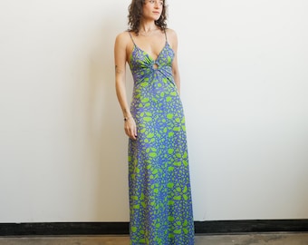 Vintage 70s O-Ring Cut Out Maxi Dress/ Size Small Medium