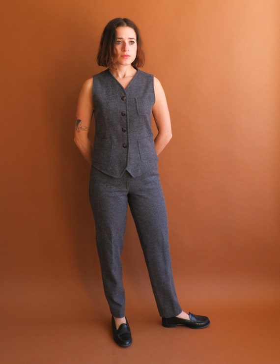 Vintage 90s Charcoal Pant Suit/ 1990s Vest and Hi… - image 2