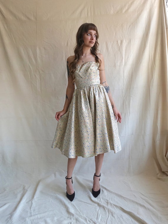 Vintage 50s Gold Brocade Dress and Bolero Set/ 19… - image 3