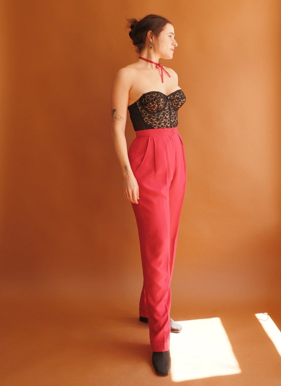 High waisted red trousers hot sale