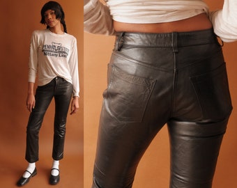 Vintage 90s Y2K Low Rise Leather Pants/ Size XS
