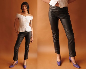Vintage 90s Low Rise Leather Pants/ Size XS