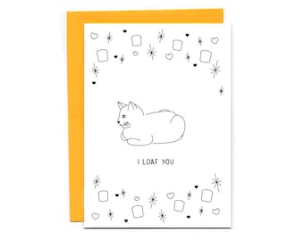 Te amo - tarjeta de amor divertida - aniversario - día de San Valentín - juego de palabras con pan - pan de gato