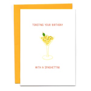 Toasting your birthday with a spaghettini - funny birthday card - spaghetti - pasta