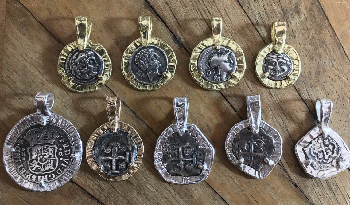 Authentic Ancient Spanish Silver Coin 1748 / Set in 14k Yellow | Etsy
