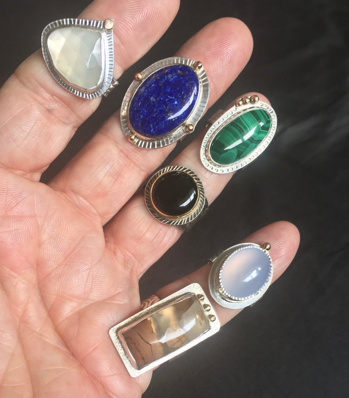 BLACK JADE Ring / 22k GOLD Bezel / Size 7.5 / Oxidized and Etsy