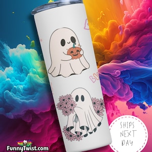 Halloween Ghosts & Pumpkins Tumbler: Spooky Stainless Steel 20oz