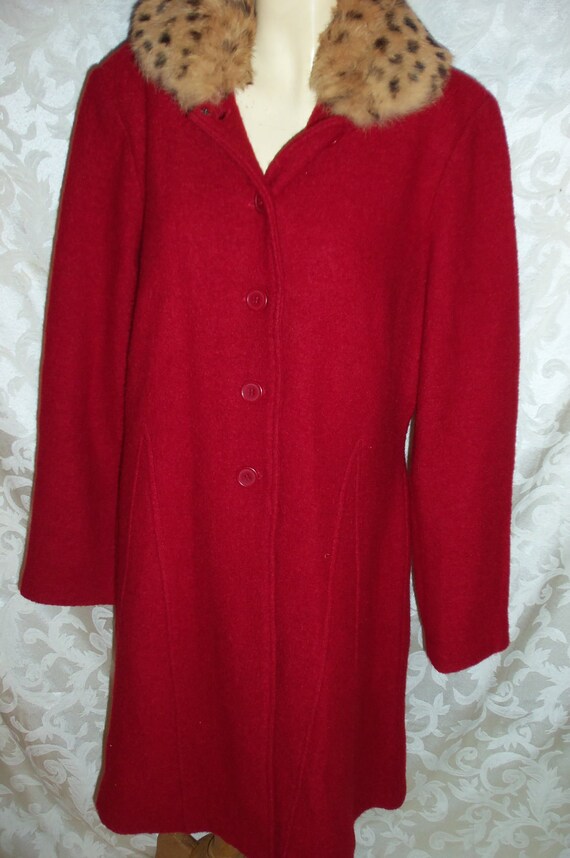 Red Wool Coat Jacket Rabbit Fur by Mainbocher