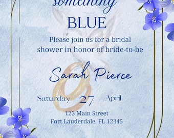 Something Blue Bridal Shower Invitation – Editable Canva Template