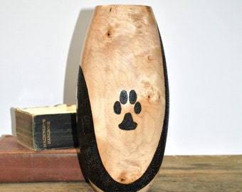 Pawprint Vase - READY TO SHIP - Maple - Pyrography - Pawprint - Dog Lover - Handmade - Cat Lover - Animal Lover