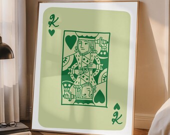 King of Hearts Retro Wall Art – Trendy Printable Decor in Black & Beige, Perfect for Bar Cart Styling, Playing Card Theme, or Bedroom Accent