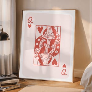 Queen of Hearts Playing Card Poster – Pink Maximalist Wall Art, Preppy Aesthetic Print, Trendy Decor for College Dorms or Stylish Spaces