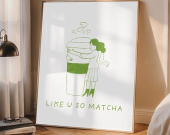 Lámina artística de café matcha: Decoración retro divertida para la cocina (descarga digital)