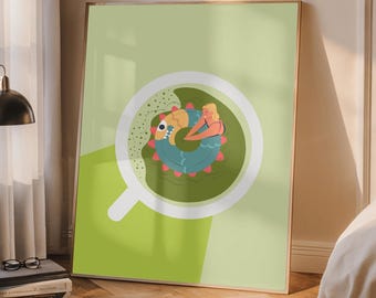Impresión de taza de matcha latte: Arte japonés del té verde (descarga digital)