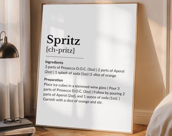 Impresión de la receta de Aperol Spritz: Arte moderno para carrito de bar (descarga digital)