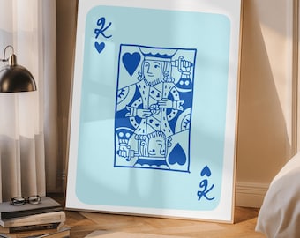 Impresión artística retro del Rey de Corazones: naipes en negro y beige (descarga digital)