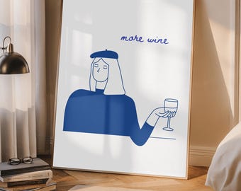 Impresión con frase divertida sobre vino: Arte dibujado a mano para carrito de bar de cocina (descarga digital)