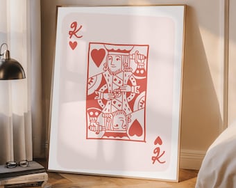 King of Hearts Retro Wall Art – Trendy Printable Decor in Black & Beige, Perfect for Bar Cart Styling, Playing Card Theme, or Bedroom Accent