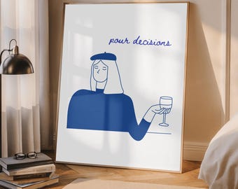 Lámina artística de vino divertida, decoración de carrito de bar (descarga digital)