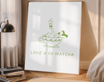 Impresión retro de matcha: Cita divertida sobre café, arte mural para cafetería (descarga digital)