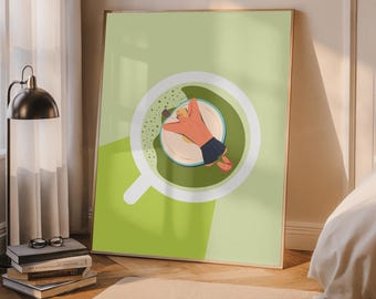 Matcha Latte Cup Print, Japanese Green Tea Art, Traditional Zen Wall Decor, Minimalist Matcha Poster, Digital Download