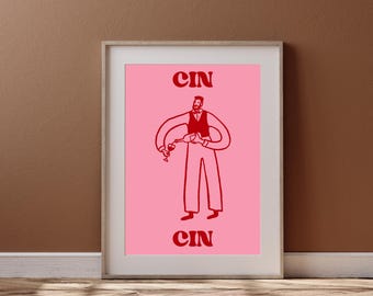 Impresión de vino Cin Cin: Arte moderno para carritos de bar (Descarga digital)