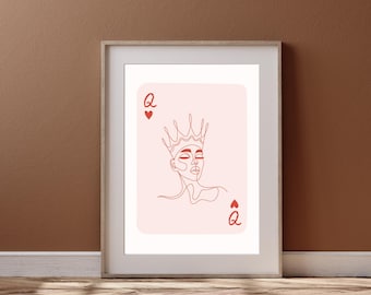 Lámina artística de la Reina de Corazones: Decoración para dormitorio universitario (Descarga digital)