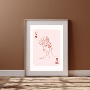Queen of Hearts Playing Card Poster, Pink Maximalist Wall Art, Preppy Aesthetic Print, Trendy Decor for College Dorms or Stylish Spaces