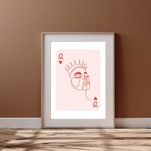 Queen of Hearts Playing Card Poster Wall Art, Pink Maximalist Preppy Aesthetic Print, Trendy Decor for College Dorms or Stylish Spaces