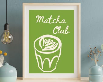 Retro Matcha Kitchen Print: Trendy Coffee Bar Art (Digital Download