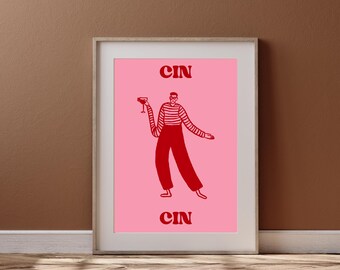 Impresión de vino Cin Cin: Arte moderno para carritos de bar (Descarga digital)