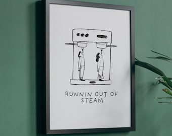 Impresión divertida de café: Arte de cafetería "Quedándose sin energía" (Descarga digital)