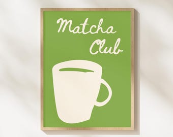 Retro Matcha Kitchen Print: Trendy Coffee Bar Art (Digital Download