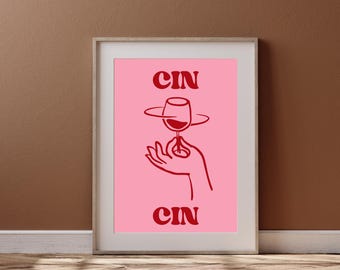 Impresión de vino Cin Cin: Arte moderno para carritos de bar (Descarga digital)