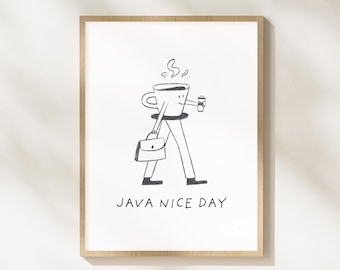 Impresión artística de café expreso: Póster de café Java Nice Day, decoración de cafetería (descarga digital)