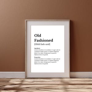 Old Fashioned Art Print Poster | Bar Cart Decor | Signature Cocktail Drink Quote| Trendy Wall Art | Minimalist Elegant Recipe Retro Print