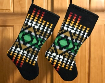 Christmas Stocking XL Black /& White Condensed Tribal Southwestern Geometric Handcrafted Using Fabric from Pendleton Woolen Mill