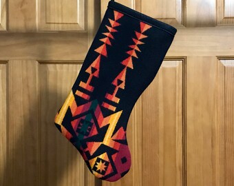 Christmas Stocking XL Black /& White Condensed Tribal Southwestern Geometric Handcrafted Using Fabric from Pendleton Woolen Mill