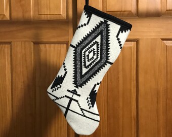 Christmas Stocking XL Black /& White Condensed Tribal Southwestern Geometric Handcrafted Using Fabric from Pendleton Woolen Mill