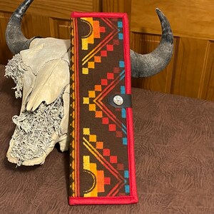 Wool Feather Holder/Case, XXL, Brown Red Top, Ready to Ship, Handcrafted Pendleton Woolen Mill Fabric