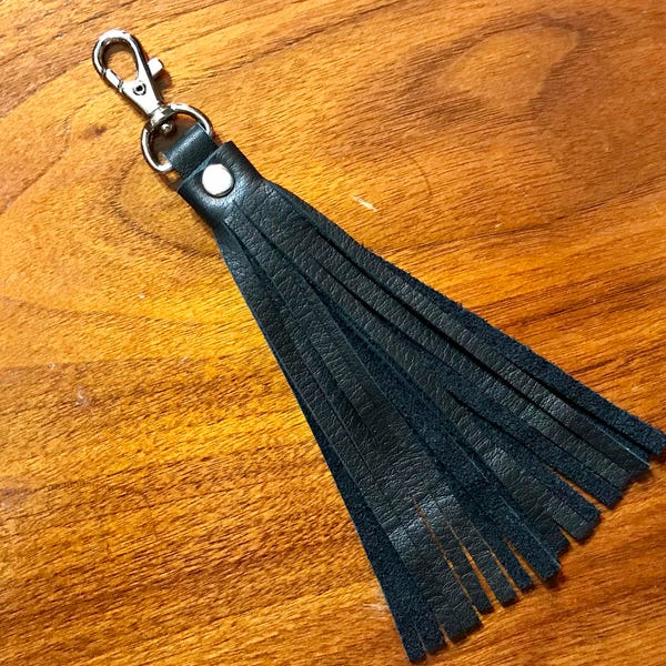 Leather Tassel Keychain Black - Swivel Hook Tassel Zipper Pull / Purse Charm / Purse Decoration / Boho Accessories